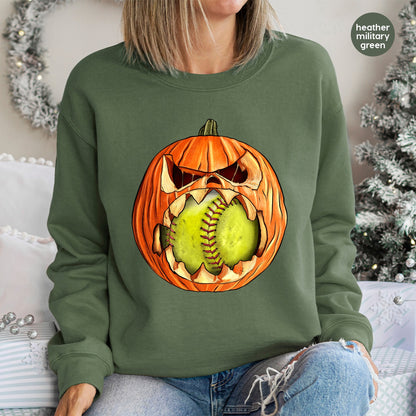 Iron-On Halloween Pumpkin Softball DTF Transfer for Spooky Sports Shirt Ready To Press for Halloween Team Apparel