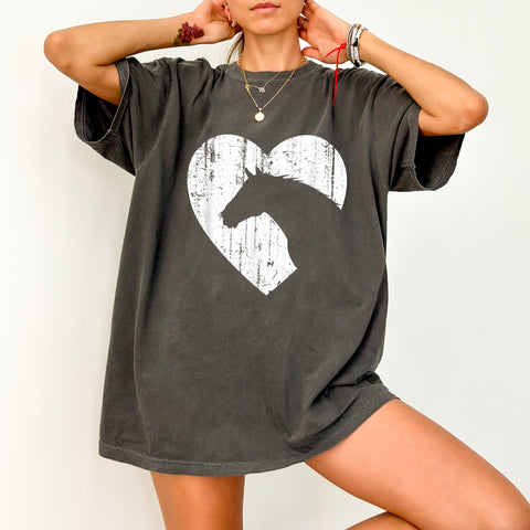 Rustic Equestrian Love Horse Head Silhouette DTF Transfer, Perfect Iron-On for Equestrian Apparel & Farmhouse Gifts