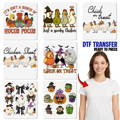Cute Halloween Chick or Treat DTF Transfer Iron-On for Funny Farm Animal T-Shirt & Sweatshirt Halloween Apparel
