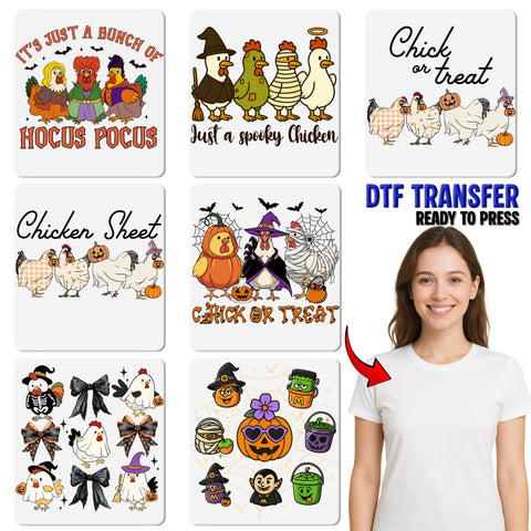 Cute Halloween Chick or Treat DTF Transfer Iron-On for Funny Farm Animal T-Shirt & Sweatshirt Halloween Apparel