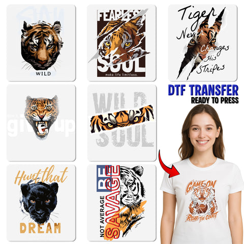 Fierce Soul Wild Tiger DTF Transfer Iron-On for Adventure Enthusiast Apparel, Bold Graphic Tee Perfect for Nature Lovers