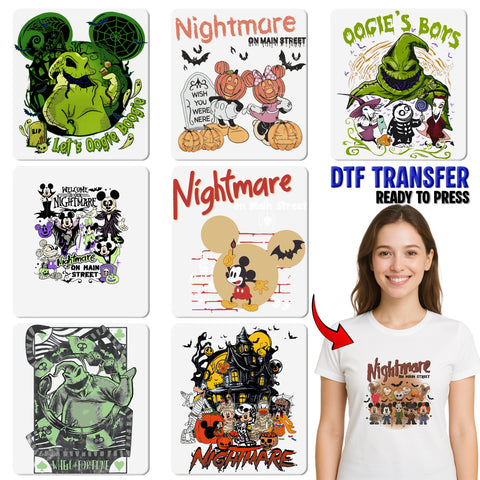 Funny Halloween DTF Transfer Iron-On Cute Cartoon Character Nightmare on Main Street Apparel