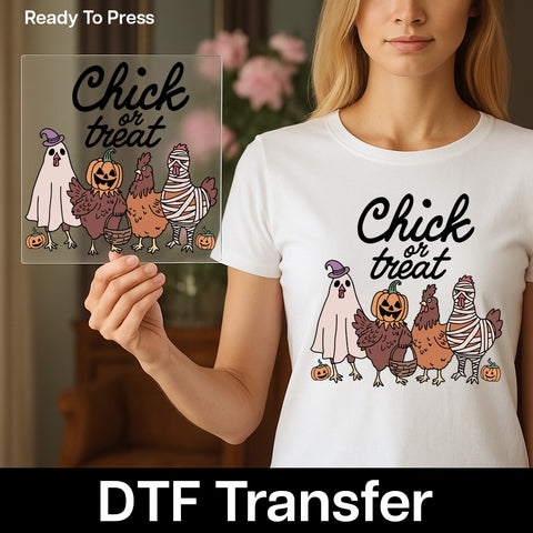 Cute Farm Animals Halloween DTF Transfer Ready To Press Chickens Costume T-Shirt for Family Apparel & Party