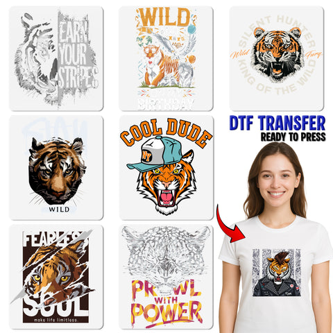 Bold roaring tiger BORN TO BE WILD adventure DTF Transfer for edgy apparel & wildlife enthusiasts t-shirt
