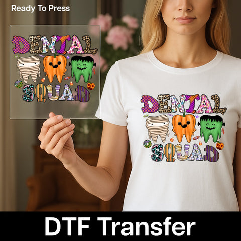 Funny Halloween Dental Squad DTF Transfer Ready to Press Iron-On for Dentist T-Shirt or Sweatshirt
