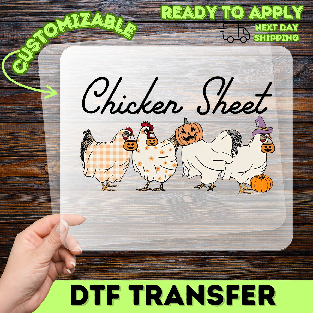 Funny Halloween Chicken Ghost DTF Transfer for Shirts & Hoodies - Ready to Press Iron-On for Farmhouse Humor Apparel