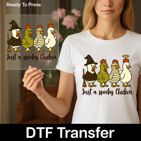 Funny Halloween Farm Animal DTF Transfer for T-shirt with Witch, Zombie, Mummy Chickens & More Humor