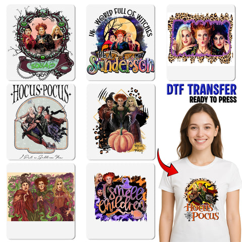 Retro Halloween Cute Classic Witch Trio DTF Transfer Ready To Press Iron-On for Nostalgic Party Shirts & Apparel