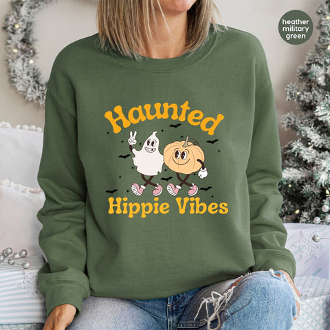 Funny Halloween Retro Nostalgic Haunted Hippie Vibes DTF Transfer for Group Costume Apparel