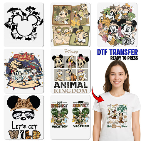 Safari Adventure Leopard Print & Giraffe Scene Iron-On DTF Transfer for Group Safari Vacation & Zoo Shirts