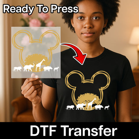 Safari Adventure Mouse Ear Iron-On DTF Transfer for Family Vacation & Theme Park Apparel - Ready To Press Wildlife Group T-shirt Design