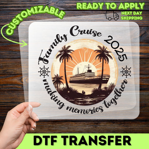 Retro Family Cruise DTF Transfer for Vacation, Cute Sunset Shirt Design, Ready to Press Iron-On for Group & Family Apparel