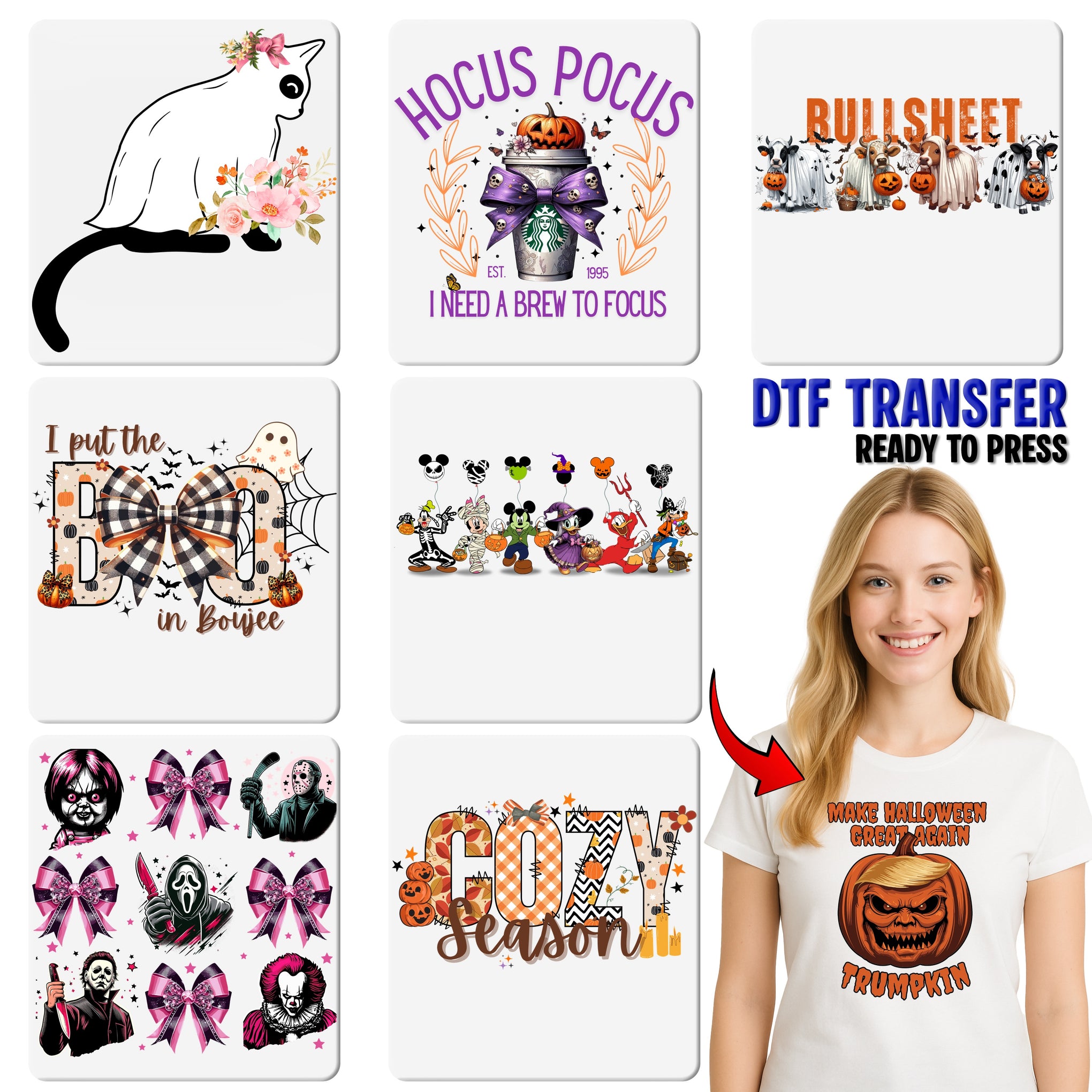 Funny Halloween Cow Ghost DTF Transfer Iron-On for Cute Farmhouse Apparel & Funny Spooky T-Shirt