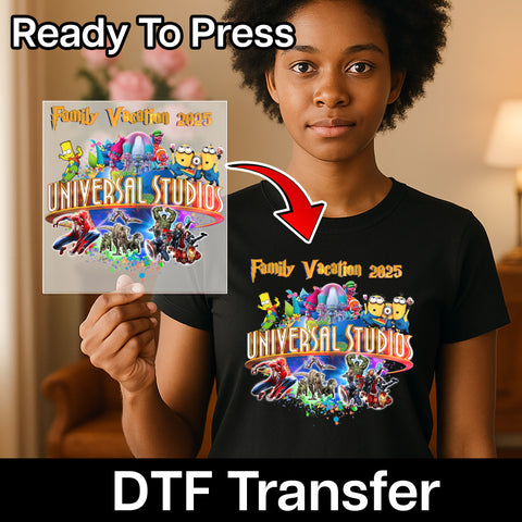 Family Vacation 2025 Universal Studios Pop Culture DTF Transfer for Custom T-Shirts & Apparel