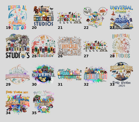 Family Vacation 2025 Universal Studios Pop Culture DTF Transfer for Custom T-Shirts & Apparel