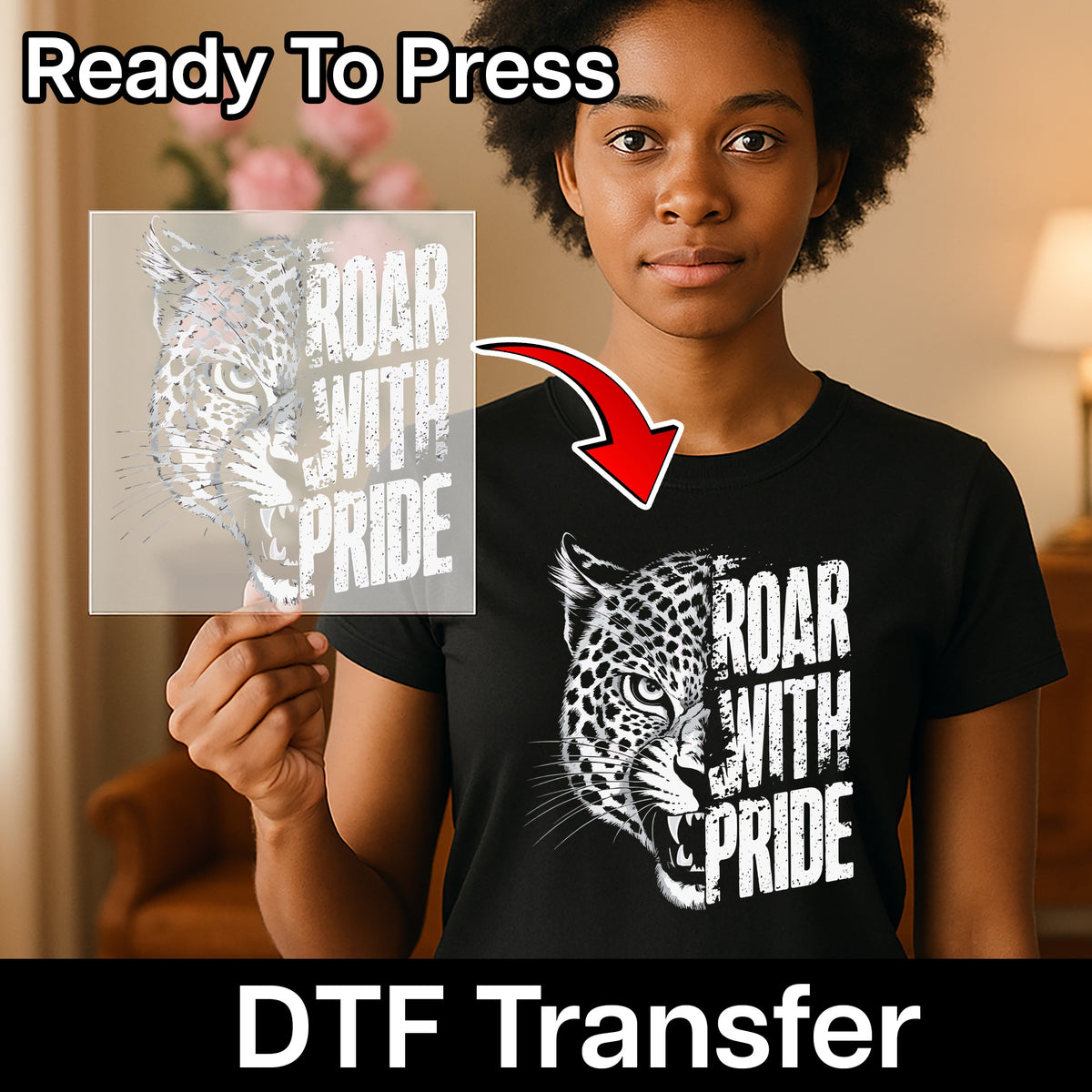 Leopard Roar with Pride DTF Transfer, Ready to Press Graphic for Team Spirit, Edgy Sports Apparel DIY Iron-On