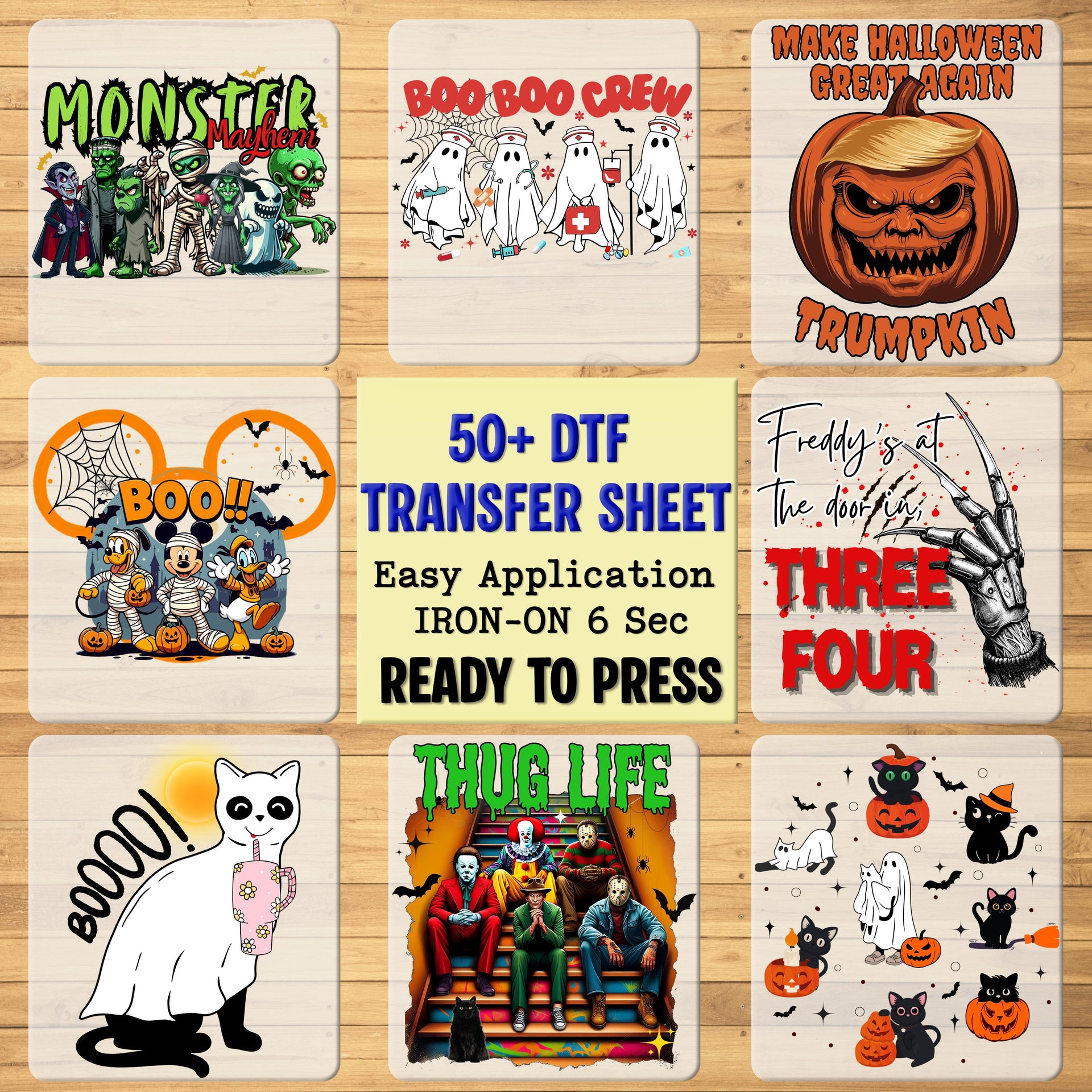 Cute & Whimsical Halloween Ghost Characters with Mickey Ears DTF Transfer for Family Shirts
