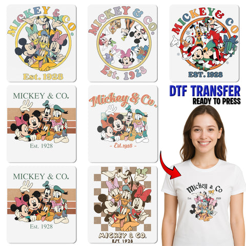 Retro Mickey & Co 1928 DTF Transfer for Classic Cartoon Shirts - Fun Group Celebration Apparel Tee