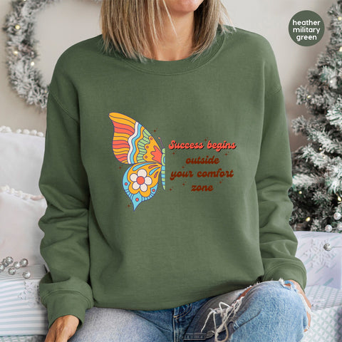 Inspirational Butterfly Comfort Zone Quote DTF Transfer for Retro Boho Apparel & Motivational T-Shirts, Ready to Press