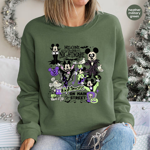 Cute Halloween DTF Transfer for Halloween Family Shirt - Funny Iron-On Design with Theme Park Characters & Halloween Costumes