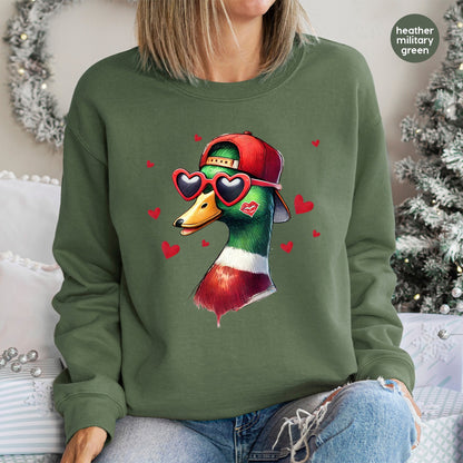 Funny Valentine's Duck Cartoon DTF Transfer Iron-On for T-Shirt or Sweatshirt - Playful Love Theme for Party Apparel