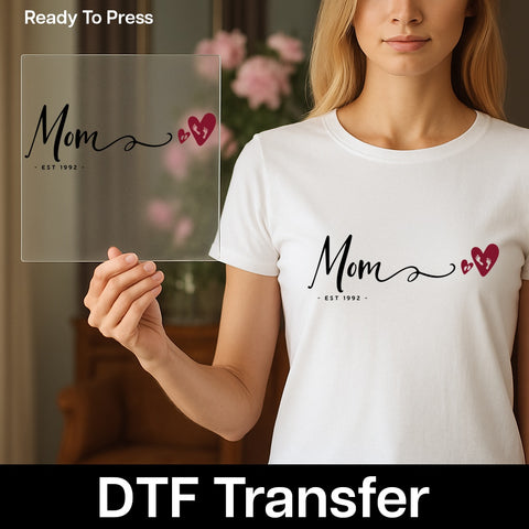 Sentimental Mom DTF Transfer for Cute Mother's Day Shirts & Apparel - Ready to Press Baby Footprint Heart Design