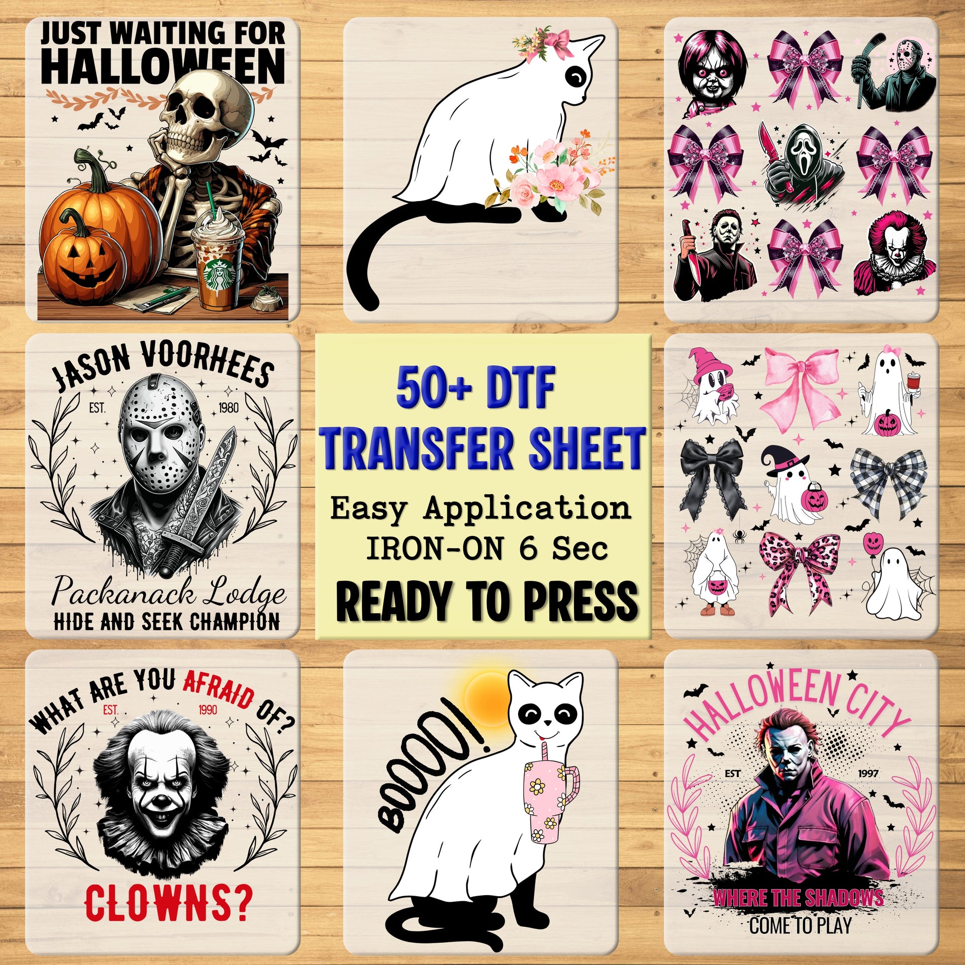 Scary Clown Halloween Iron-On DTF Transfer Funny Gothic Horror Movie Fan Apparel for Adults & Teen Party T-shirt