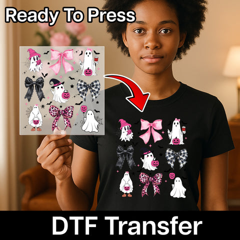 Cute Ghosts Halloween DTF Transfer Ready To Press Cute Whimsical Iron-On for Women's T-shirt Kids Apparel Fun Halloween Dress