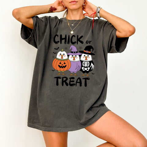 Funny 'Chick or Treat' Halloween DTF Transfer for Cute Chicken Theme Iron-On Apparel