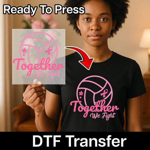 Breast Cancer Awareness DTF Transfer Volleyball Team Shirt Together We Fight Pink Ribbon Sports Ready To Press Iron-On Apparel