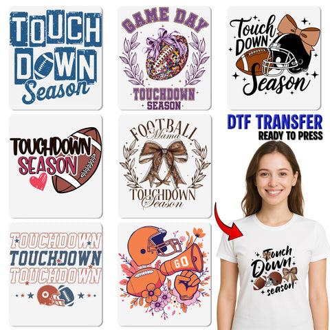 Cute Football DTF Transfer Touchdown Season for Women's T-Shirts, Game Day Ready to Press Iron-On Sports Apparel