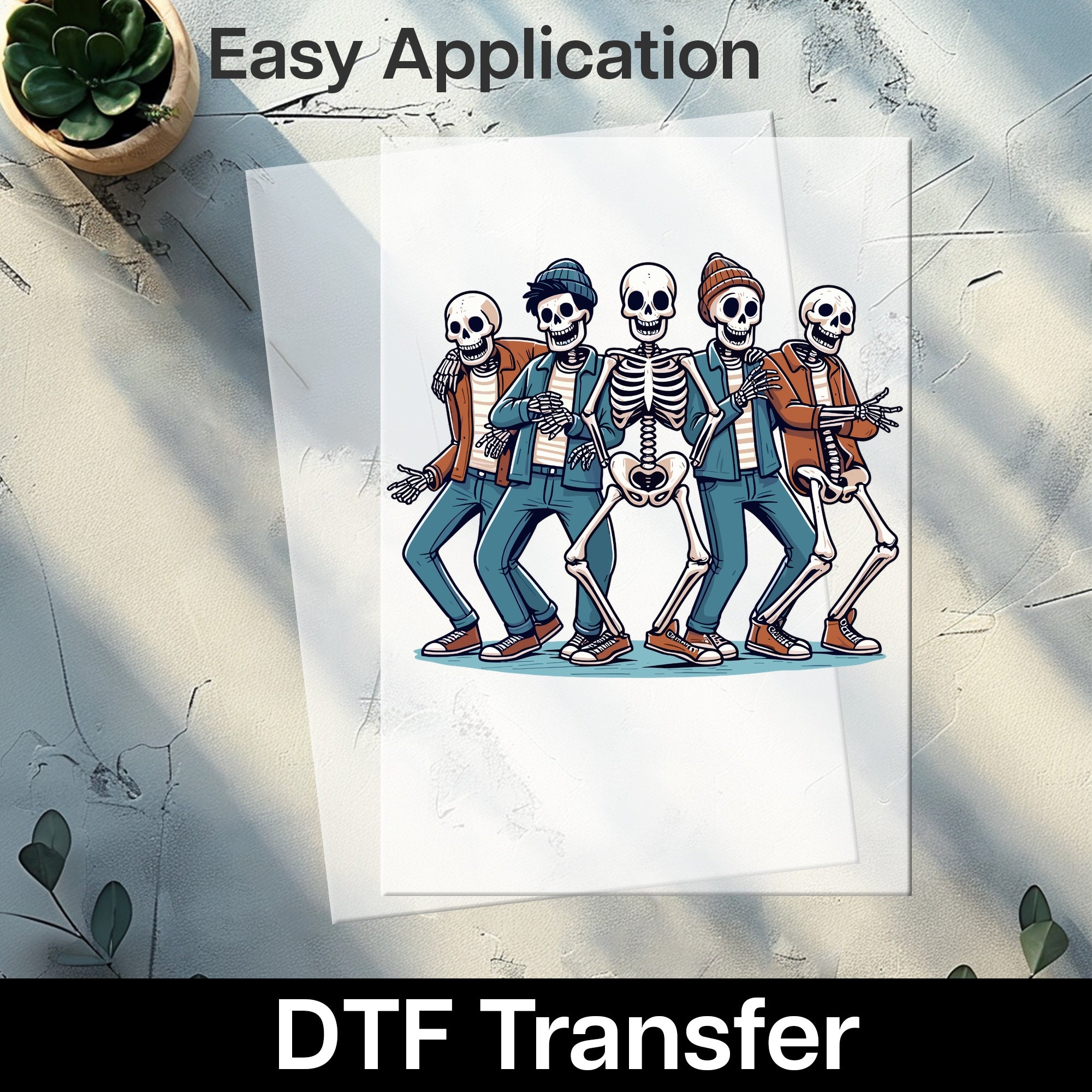 Funny Dancing Skeletons Retro Halloween DTF Transfer Ready To Press for T-shirt & Sweatshirt Apparel Party-Goers