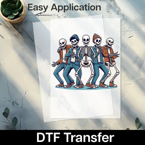Funny Dancing Skeletons Retro Halloween DTF Transfer Ready To Press for T-shirt & Sweatshirt Apparel Party-Goers