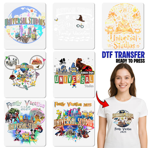 Family Vacation 2025 Universal Studios Pop Culture DTF Transfer for Custom T-Shirts & Apparel