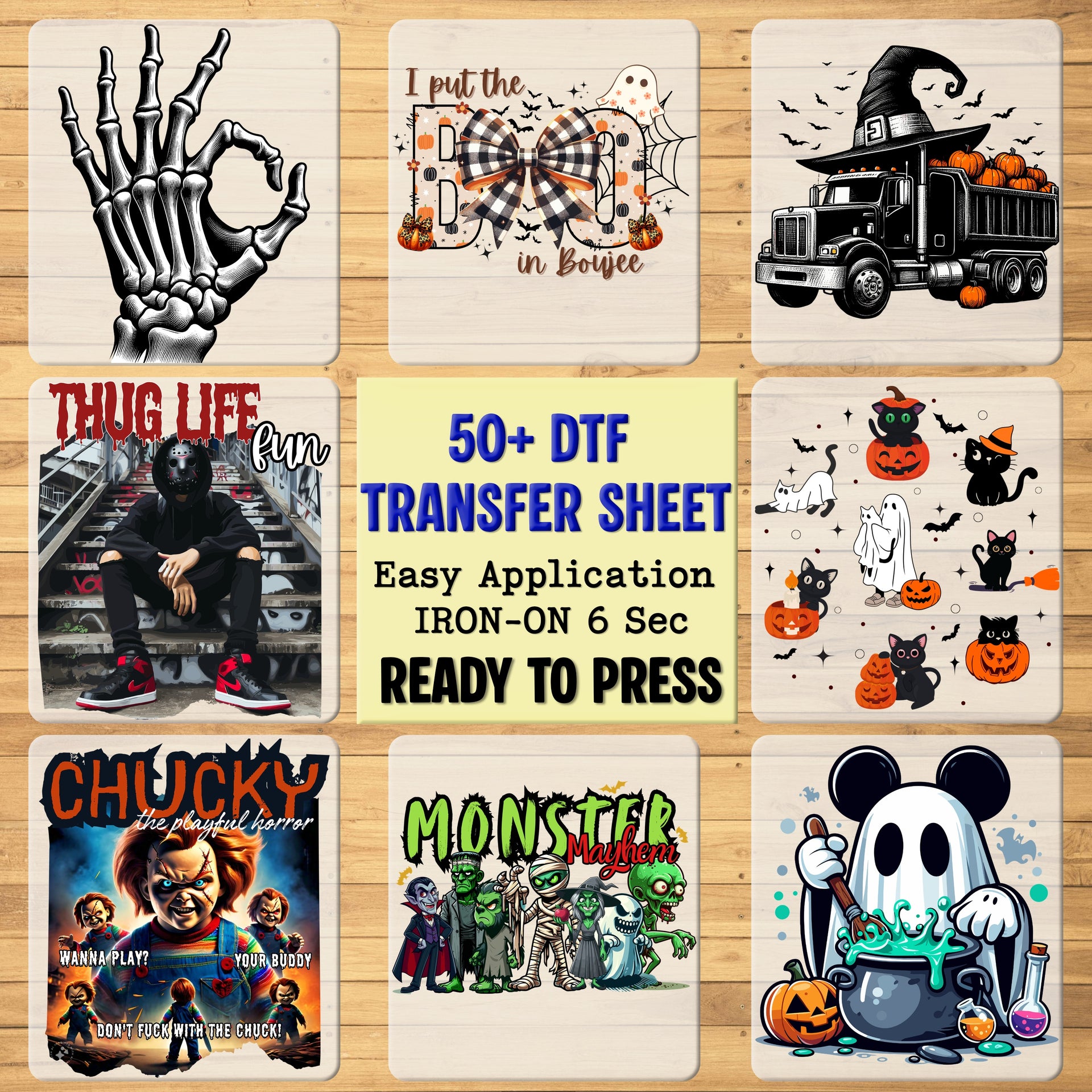 Cute ghost funny Halloween DTF transfer, retro playful ghost apparel for young adults, ready to press for Halloween shirts