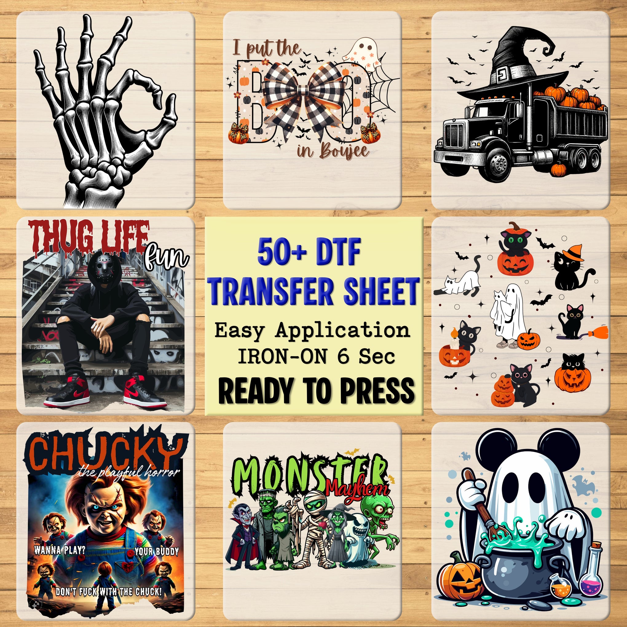 Cute ghost funny Halloween DTF transfer, retro playful ghost apparel for young adults, ready to press for Halloween shirts