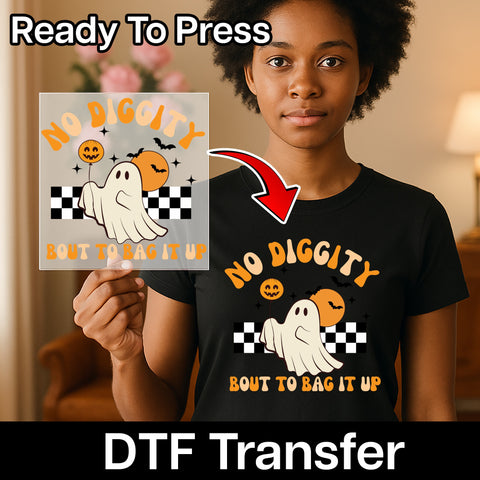 Funny Ghost Halloween DTF Transfer Ready To Press Cute Retro 90s Theme Apparel Iron-On for Group T-Shirts