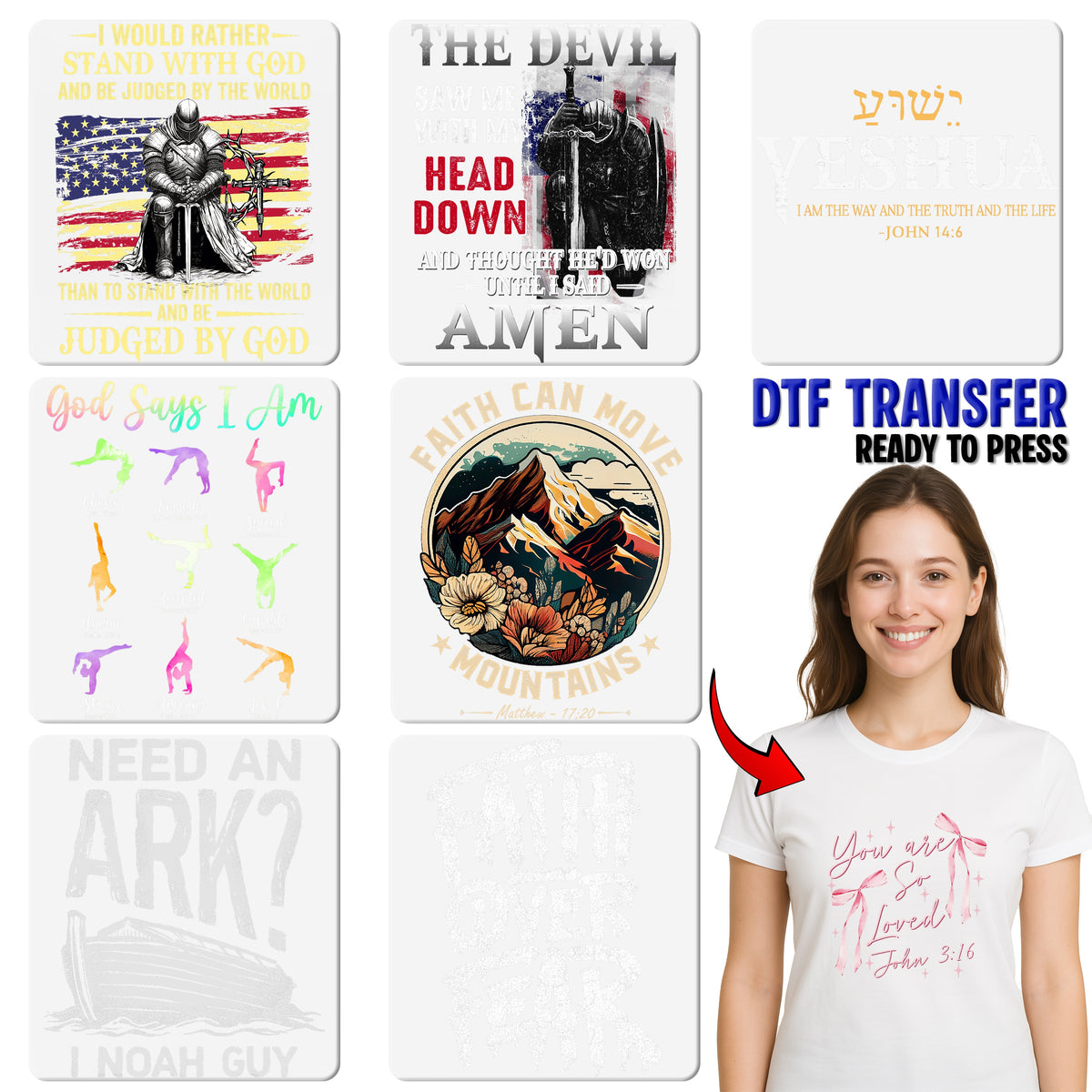 Christian Faith Jesus DTF Transfer | Modern Rustic Religious Ready to Press Iron-On for Church & Retreat Apparel