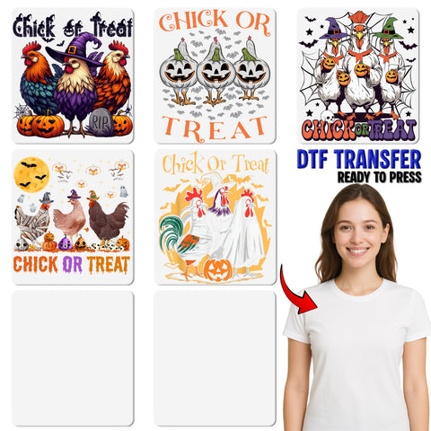 Funny Halloween Chick or Treat DTF Transfer for Chicken Lover T-Shirts & Party Apparel