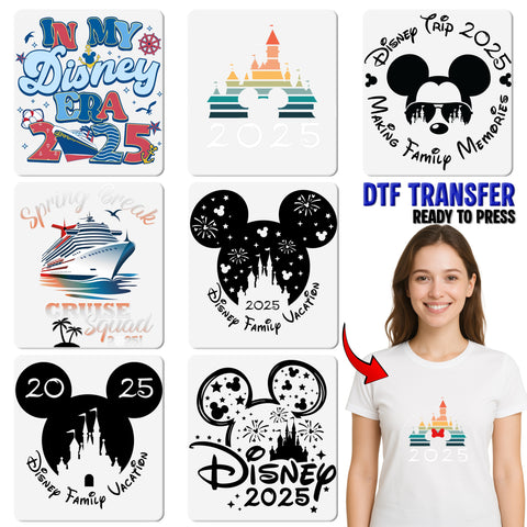2025 Let's Cruise Nautical Cartoon DTF Transfer for Family & Friends Vacation Shirts, Ready to Press Apparel for Disney Fans