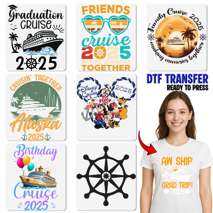 Cruisin' Together Alaska 2025 Vintage Retro DTF Transfer for Family & Friends Cruise T-Shirt, Ready To Press Nautical Theme Apparel