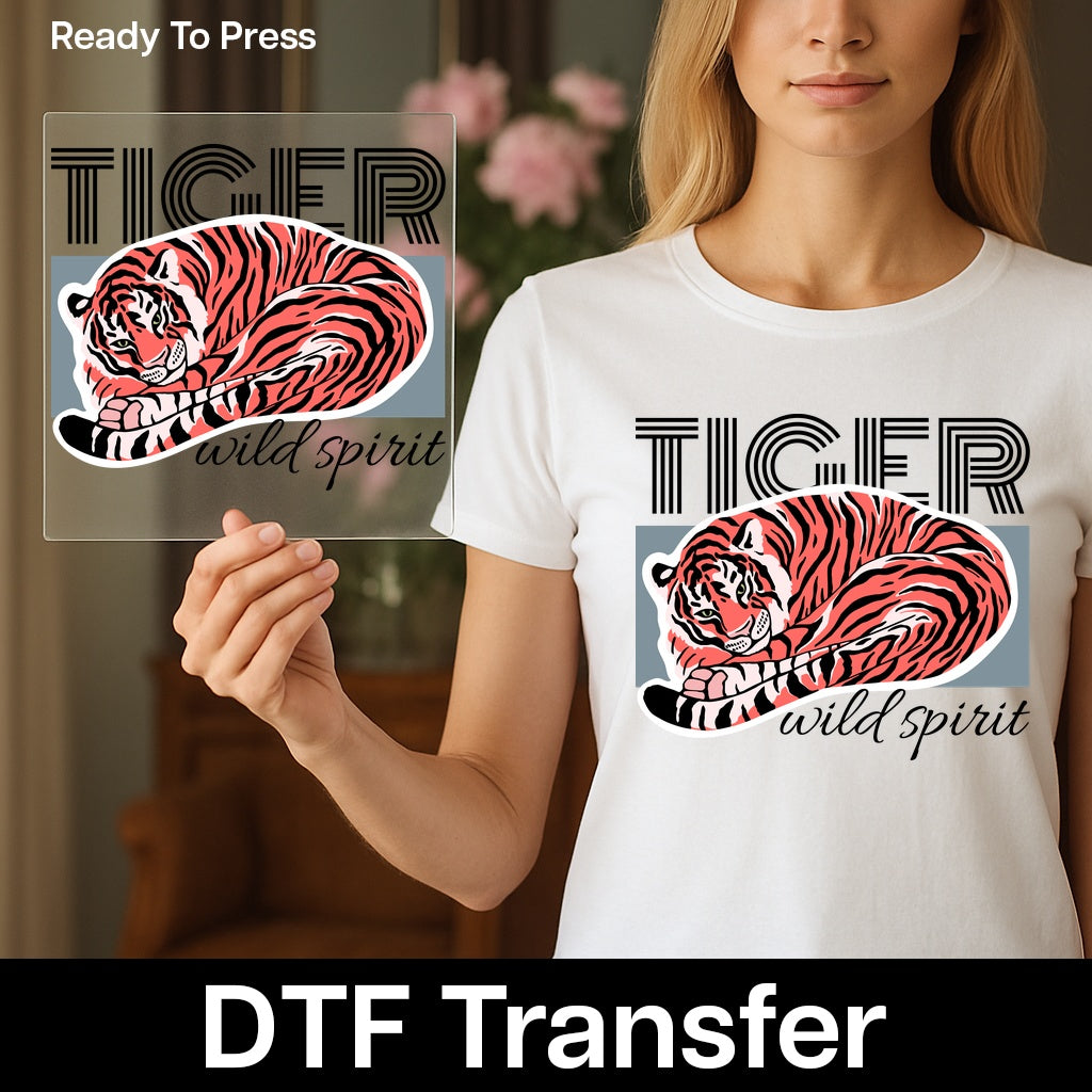Vintage Resting Tiger DTF Transfer for Animal Lover Apparel - Ready To Press Wildlife Design for T-Shirts and Hoodies
