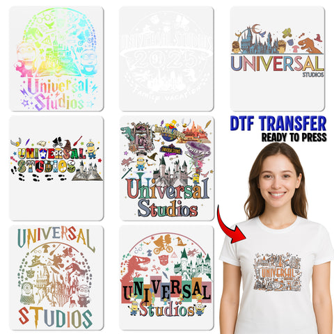Fun Group Celebration Movie-Themed DTF Transfer For T-Shirts - Ready To Press Iron-On Design For Nostalgic Theme Park Family Reunion