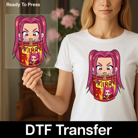 Iron-On Funny Anime Noodle DTF Transfer for Cute T-Shirt, Ready To Press Spicy Food Character Apparel, Gift for Anime Fans & Foodies