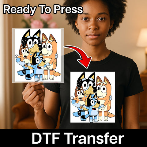 Cute Cartoon Family DTF Transfer for Shirts & Apparel Ready to Press for Fun Celebrations & Family Gatherings