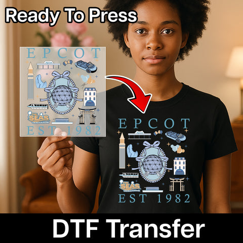 Cute Epcot Nostalgia DTF Transfer 1982 Disney Park Theme Ready To Press Iron-On for Apparel & Family Trip Shirt
