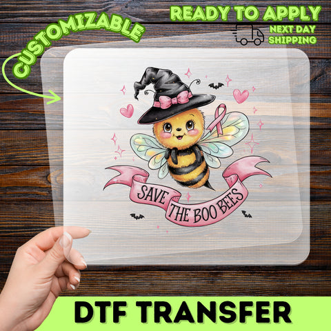 Funny Halloween Boo Bees DTF Transfer for Women's Shirt - Cute Breast Cancer Awareness Iron-On for Holiday Apparel & Events