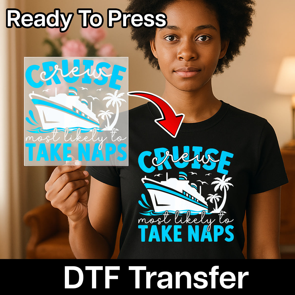 Funny Cruise Humor DTF Transfer for Nautical Vacation T-shirt Iron-On Design for Cruise Enthusiasts & Relaxation Seekers