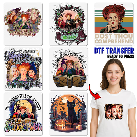 Cute Halloween Cat & Pumpkin DTF Transfer, It's Just A Bunch Of Hocus Pocus for T-shirt, Spooky Funny Party Ready To Press Iron-On