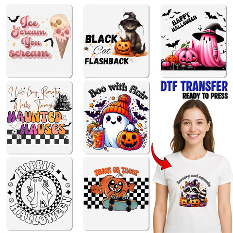 Iron-On Cute Haunted Castle DTF Transfer for Halloween Party T-Shirt, Ready To Press Spooky Season Apparel Design
